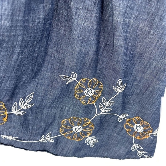 Eshakti Womens Pinup Chambray Dress Size XS Floral Embroidery Tie Neck Button Up - Picture 3 of 12